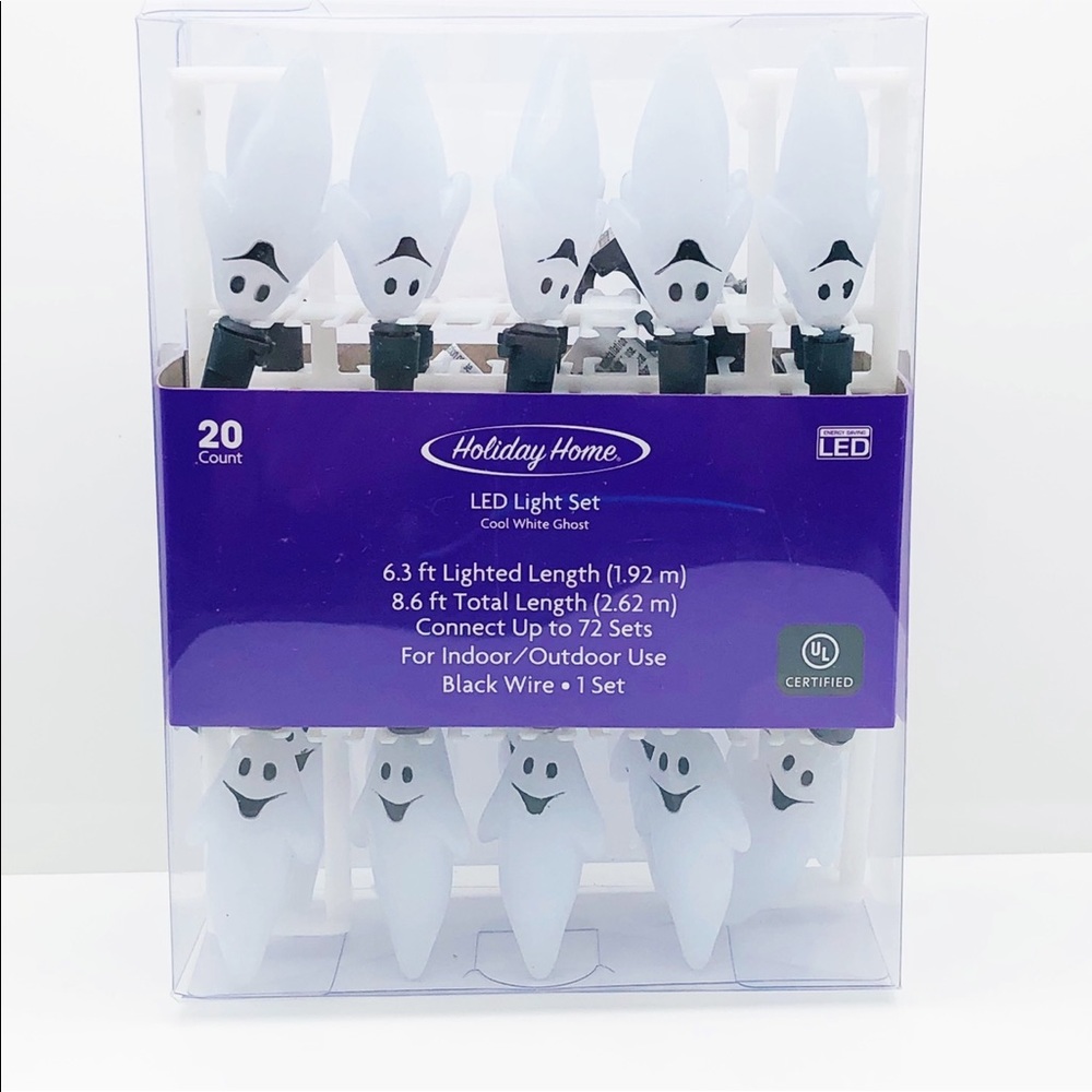 Ghost 20 Count String Lights LED Halloween 8 Foot Black Wire New in Box …